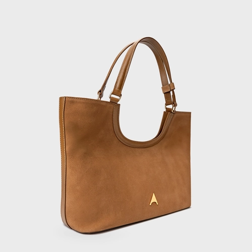 Bolsa Shopping Ashley Média Couro Suede Marrom Saddle