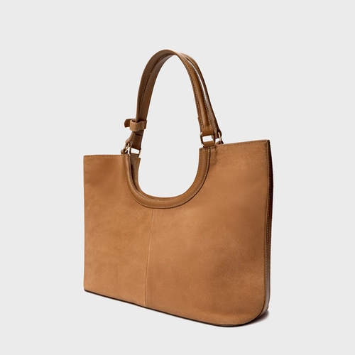 Bolsa Shopping Ashley Média Couro Suede Marrom Saddle