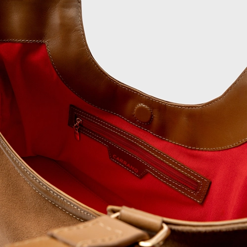 Bolsa Shopping Ashley Média Couro Suede Marrom Saddle