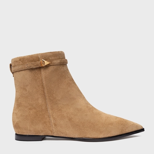 Bota Minimalist Bico Alongado Couro Suede Bege Almond