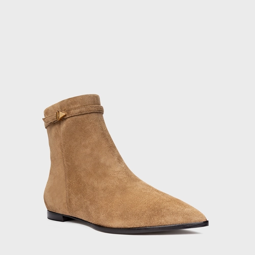 Bota Minimalist Bico Alongado Couro Suede Bege Almond