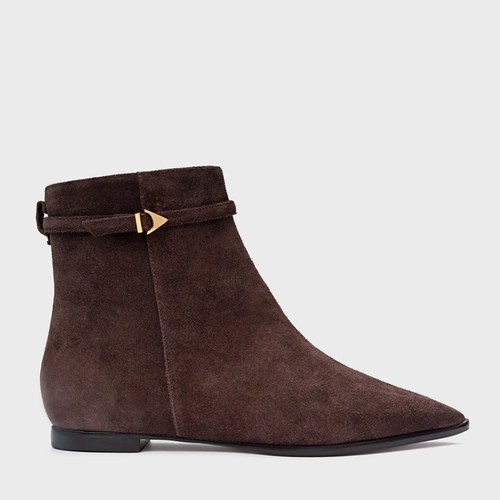Bota Minimalist Bico Alongado Couro Suede Marrom Ganache
