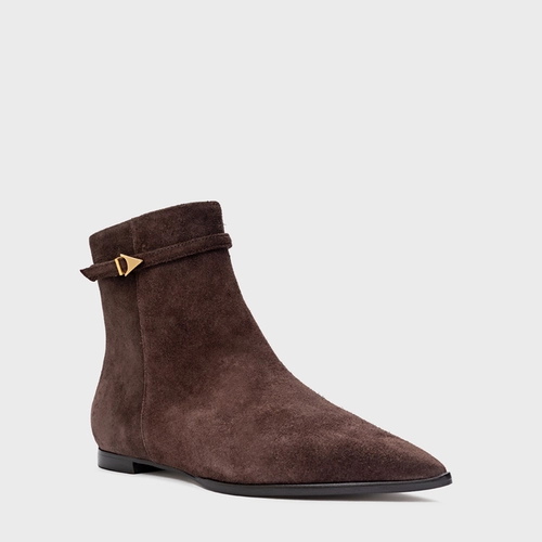 Bota Minimalist Bico Alongado Couro Suede Marrom Ganache
