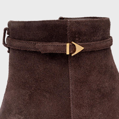 Bota Minimalist Bico Alongado Couro Suede Marrom Ganache