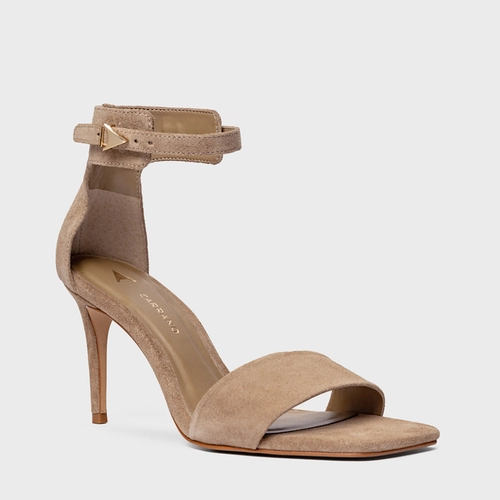 Sandália Minimalist Salto Fino Couro Suede Bege Funghi