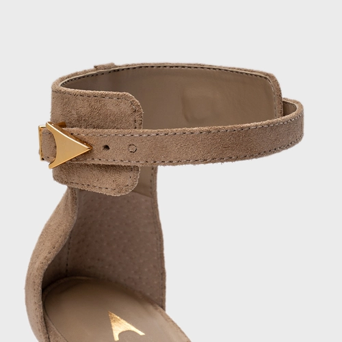 Sandália Minimalist Salto Fino Couro Suede Bege Funghi