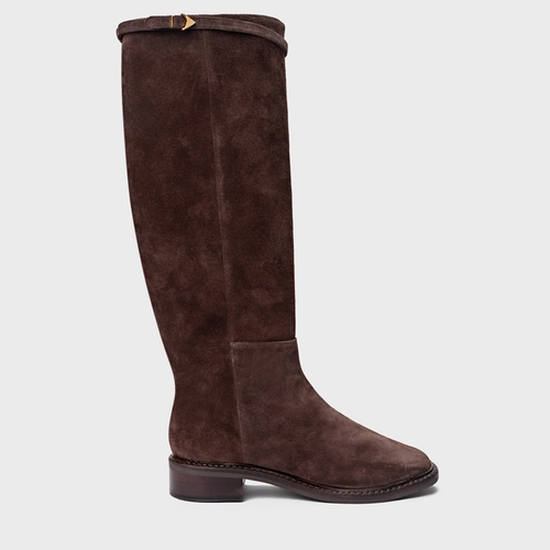 Bota Minimalist Cano Alto Couro Suede Marrom Ganache