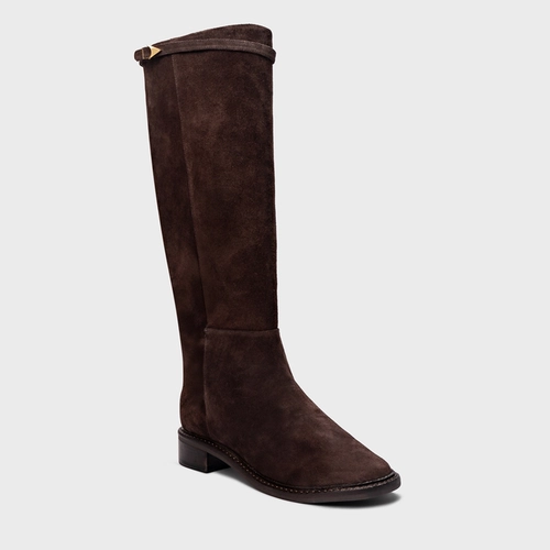 Bota Minimalist Cano Alto Couro Suede Marrom Ganache