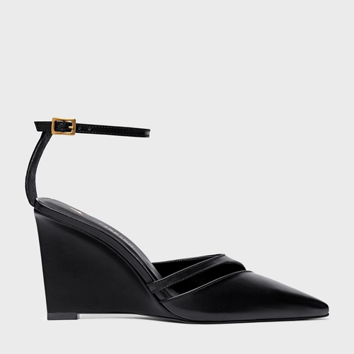 Scarpin Cut Salto Anabela Couro Preto