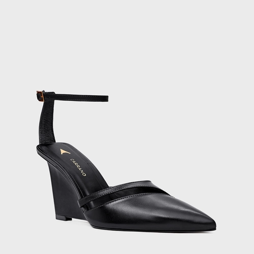 Scarpin Cut Salto Anabela Couro Preto