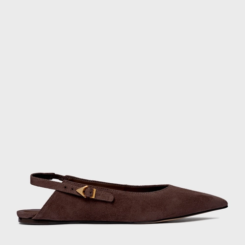 Sapatilha Slingback Minimalist Couro Suede Marrom Ganache