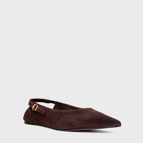 Sapatilha Slingback Minimalist Couro Suede Marrom Ganache