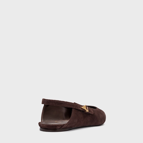 Sapatilha Slingback Minimalist Couro Suede Marrom Ganache