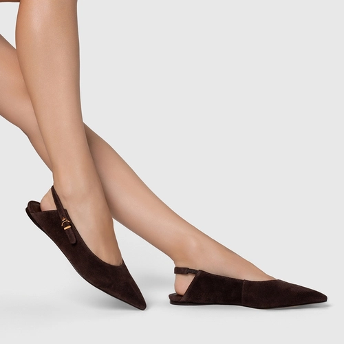 Sapatilha Slingback Minimalist Couro Suede Marrom Ganache