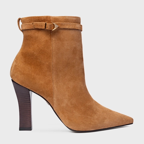 Bota Minimalist Salto Bloco Slim Couro Suede Marrom Saddle