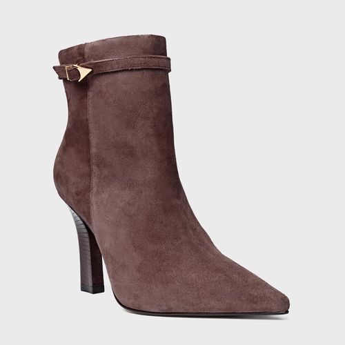 Bota Minimalist Salto Bloco Slim Couro Suede Marrom Ganache
