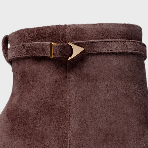 Bota Minimalist Salto Bloco Slim Couro Suede Marrom Ganache