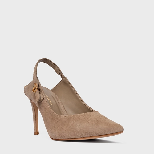 Scarpin Slingback Minimalist Salto Fino Couro Suede Bege Funghi