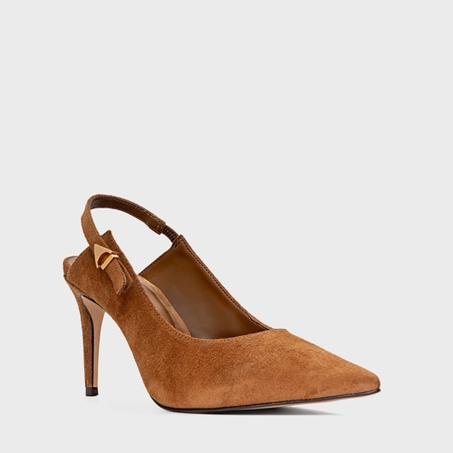 Scarpin Slingback Minimalist Salto Fino Couro Suede Marrom Saddle