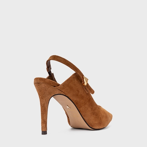 Scarpin Slingback Minimalist Salto Fino Couro Suede Marrom Saddle