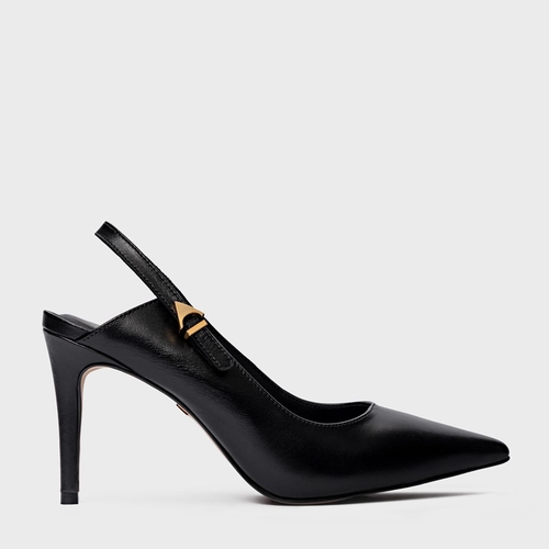 Scarpin Slingback Minimalist Salto Fino Couro Preto
