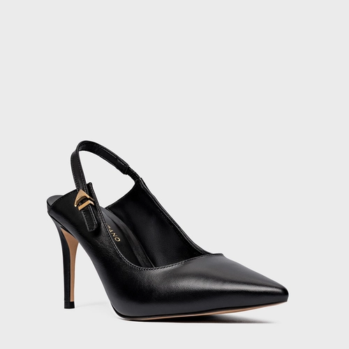 Scarpin Slingback Minimalist Salto Fino Couro Preto