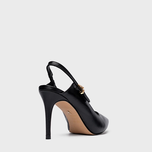 Scarpin Slingback Minimalist Salto Fino Couro Preto