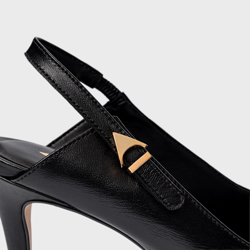 Scarpin Slingback Minimalist Salto Fino Couro Preto