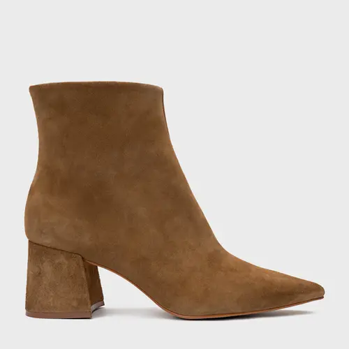 Bota Classic Salto Bloco Couro Suede Bege Safari