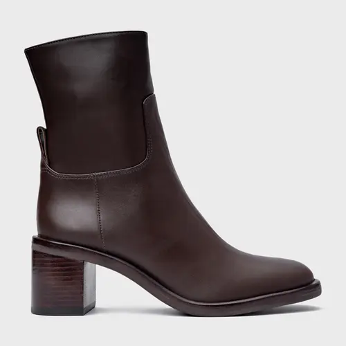 Bota Timeless Salto Bloco Couro Marrom Wardly Brown