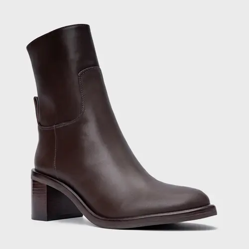 Bota Timeless Salto Bloco Couro Marrom Wardly Brown