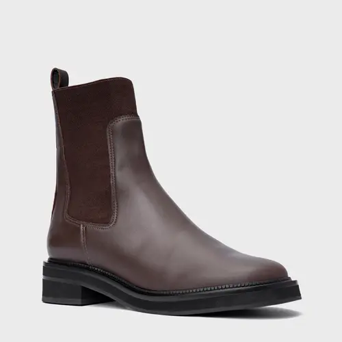 Bota Chelsea Basic Salto Bloco Couro Marrom Wardly Brown