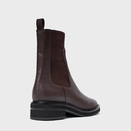 Bota Chelsea Basic Salto Bloco Couro Marrom Wardly Brown