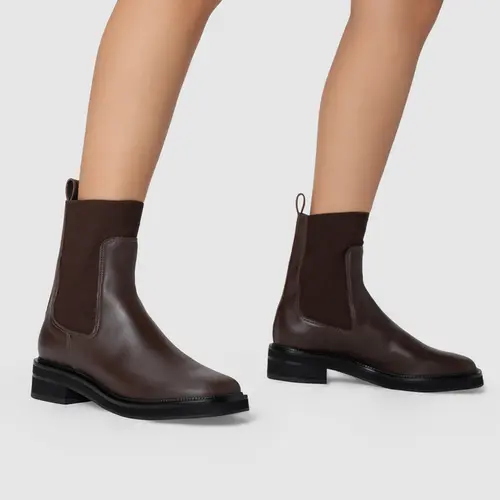 Bota Chelsea Basic Salto Bloco Couro Marrom Wardly Brown