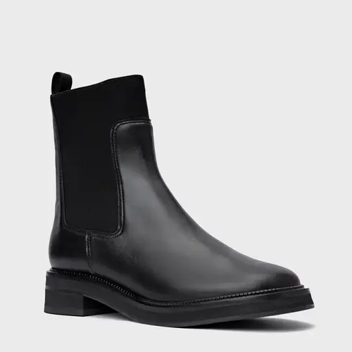 Bota Chelsea Basic Salto Bloco Couro Preto