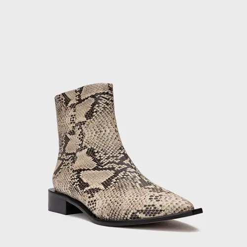 Bota Classic Bico Fino Couro Snake Animal Print Natural