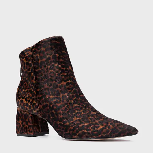 Bota Contour Salto Bloco Pelo Animal Print Brown