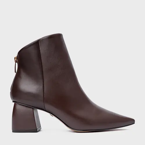Bota Contour Salto Bloco Couro Marrom Wardly Brown