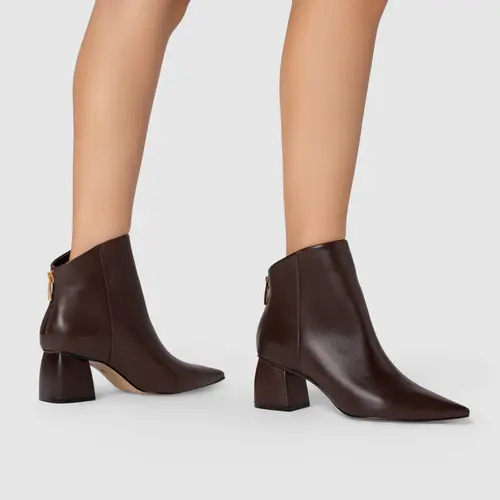 Bota Contour Salto Bloco Couro Marrom Wardly Brown