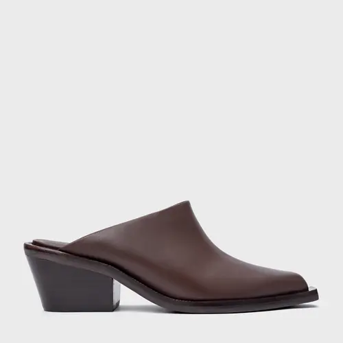 Mule Western Salto Bloco Couro Marrom Wardly Brown