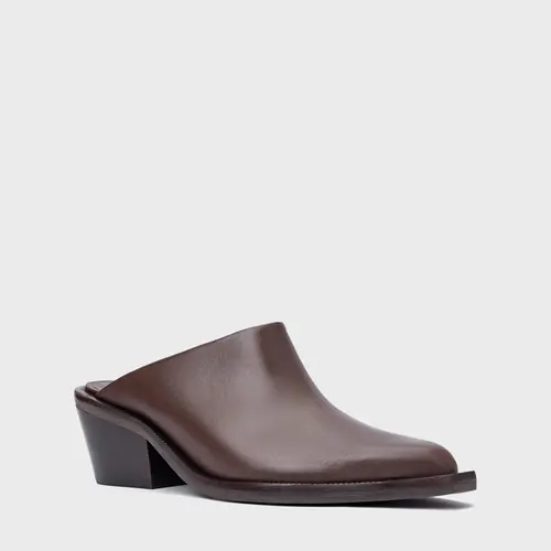 Mule Western Salto Bloco Couro Marrom Wardly Brown
