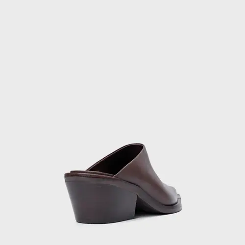 Mule Western Salto Bloco Couro Marrom Wardly Brown