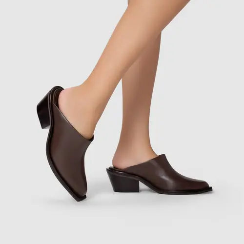 Mule Western Salto Bloco Couro Marrom Wardly Brown
