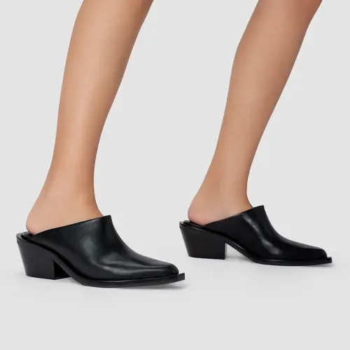 Mule Western Salto Bloco Couro Preto
