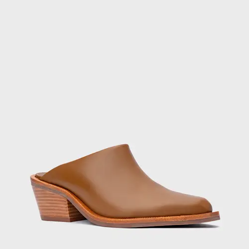 Mule Western Salto Bloco Couro Marrom Saddle