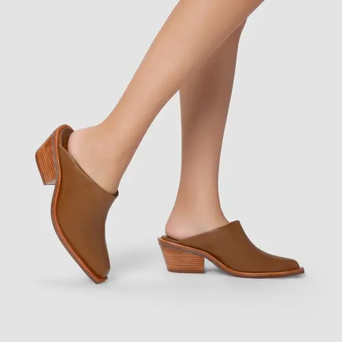 Mule Western Salto Bloco Couro Marrom Saddle