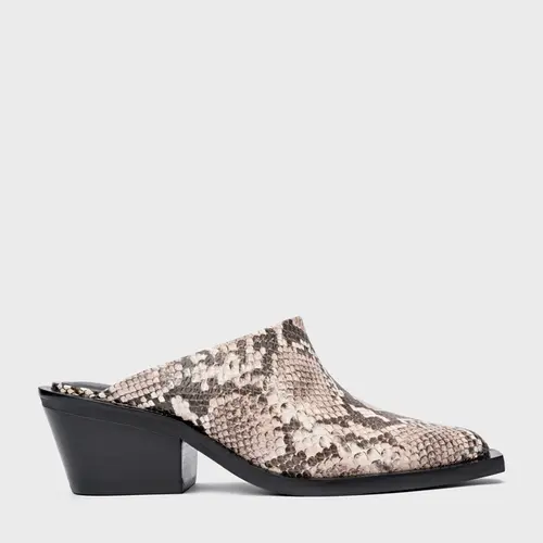 Mule Western Salto Bloco Couro Snake Animal Print Natural