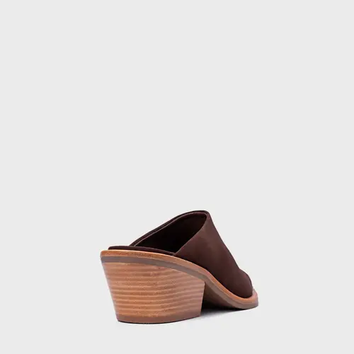 Mule Western Salto Bloco Couro Suede Marrom Root Brown