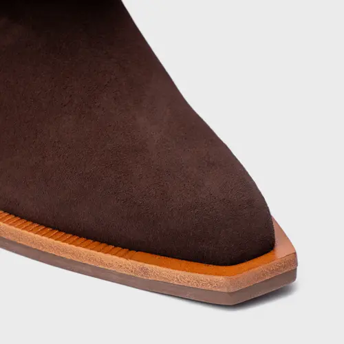 Mule Western Salto Bloco Couro Suede Marrom Root Brown