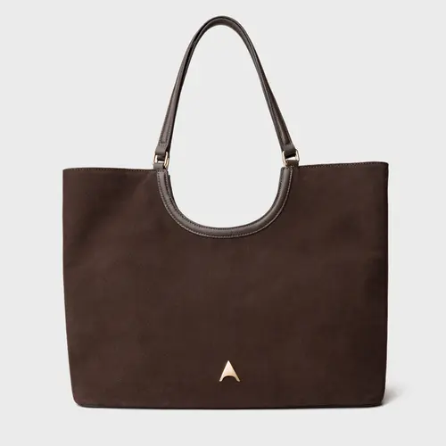 Bolsa Shopping Ashley Grande Couro Suede Marrom Ganache